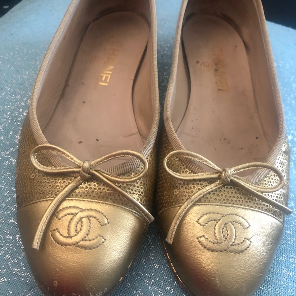 RARE❤️Chanel Gold sequined ballet flats ❤️ size 38 made in Italy